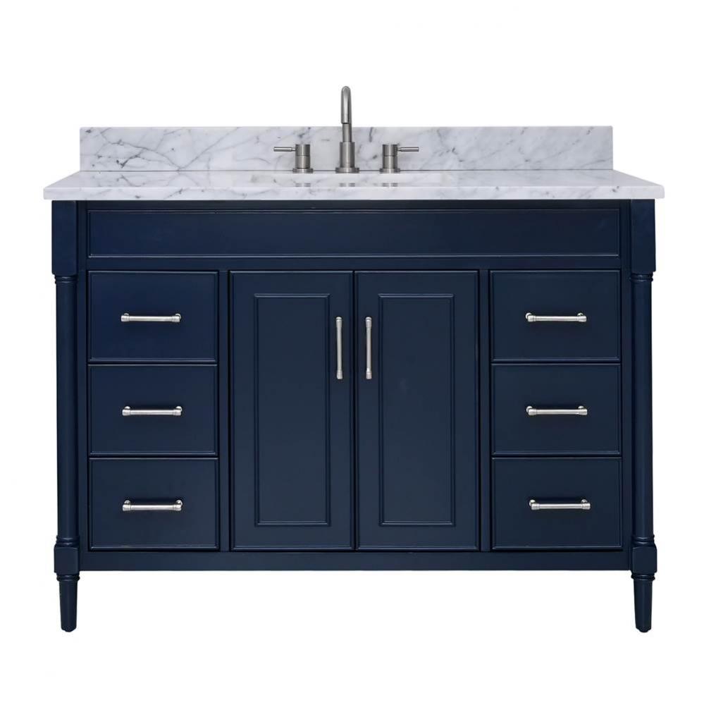 Avanity Bristol 49 in. Vanity Combo in Navy Blue and Carrara White Marble Top