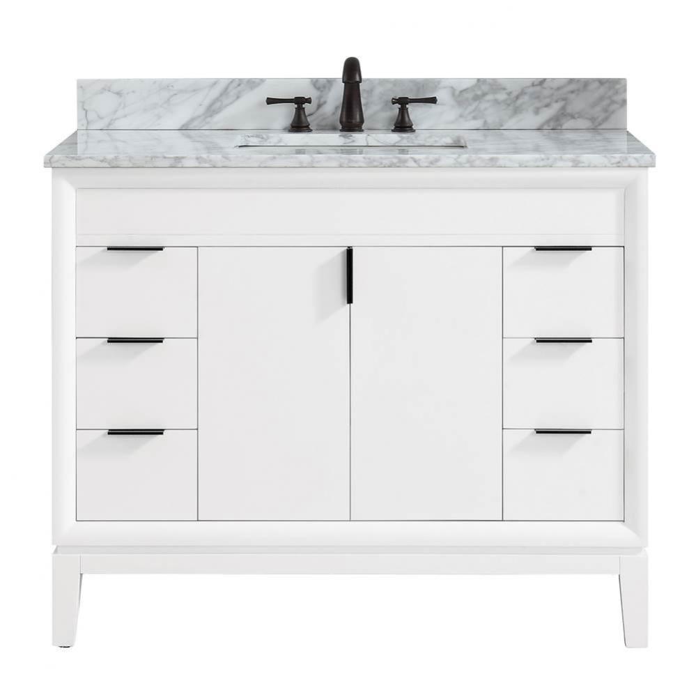 Avanity Emma 43 in. Vanity Combo in White with Carrara White Marble Top