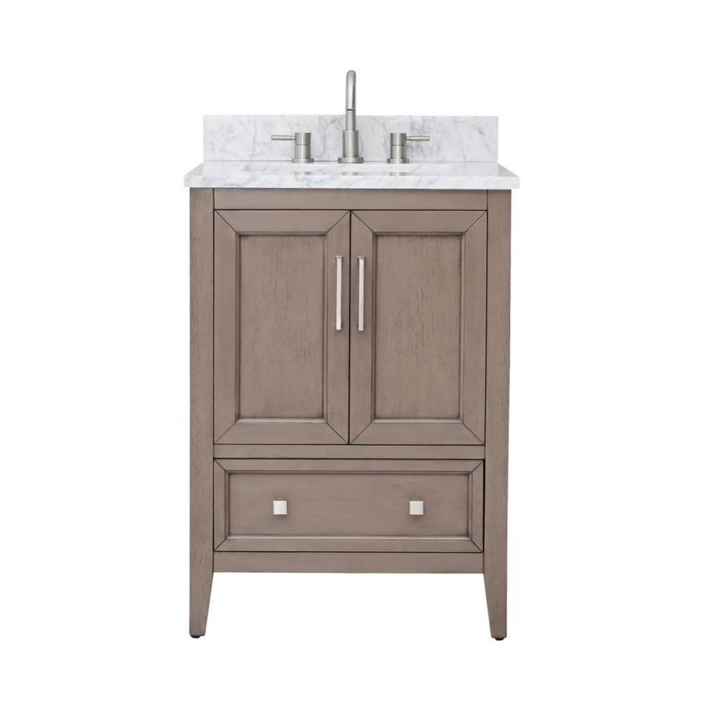 Avanity Everette 25 in. Vanity Combo in Gray Oak and Carrara White Marble Top