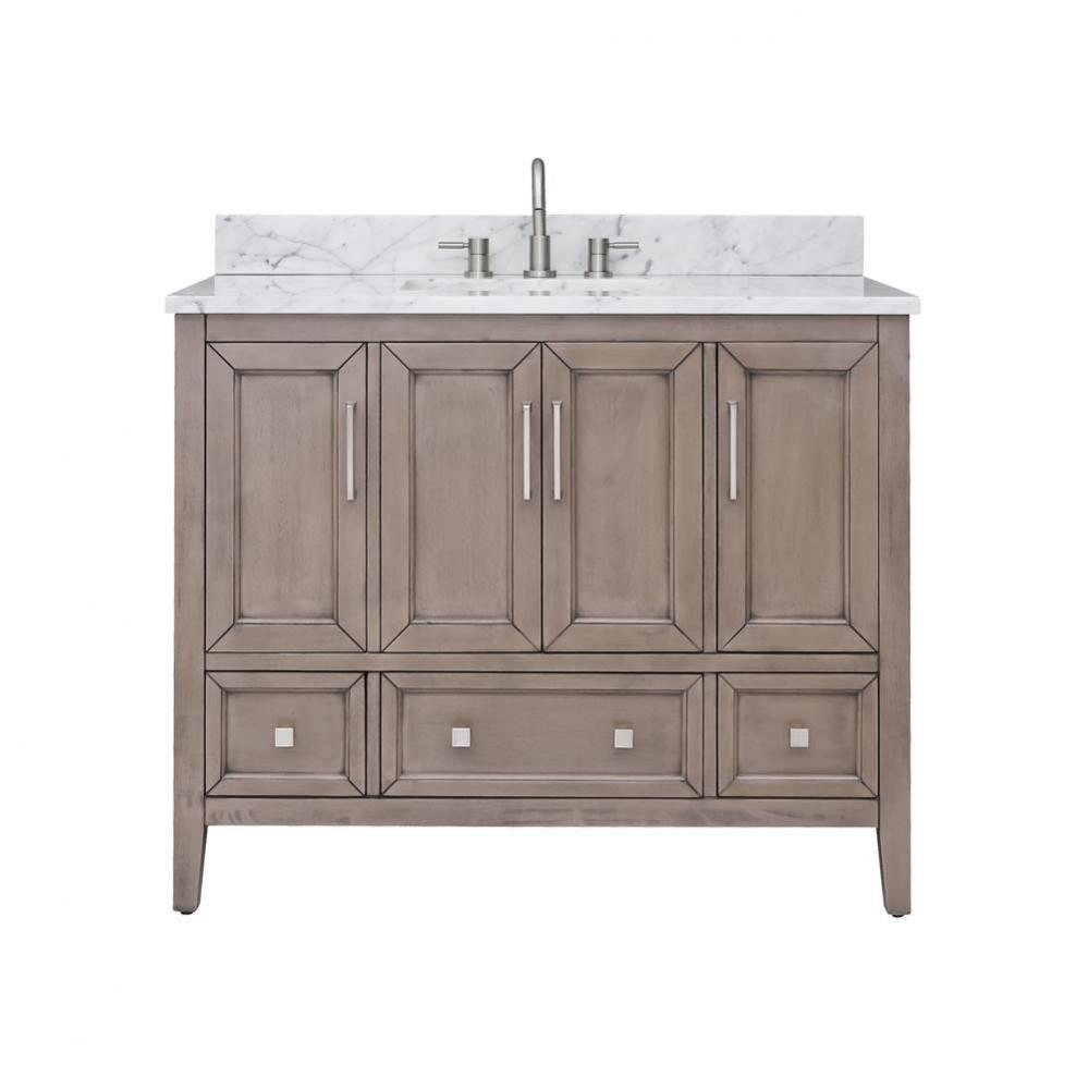 Avanity Everette 43 in. Vanity Combo in Gray Oak and Carrara White Marble Top