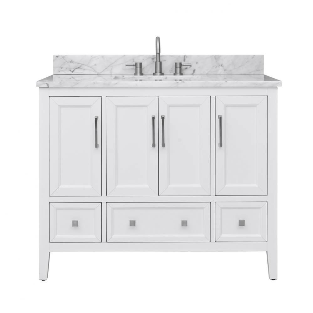 Avanity Everette 43 in. Vanity Combo in White and Carrara White Marble Top
