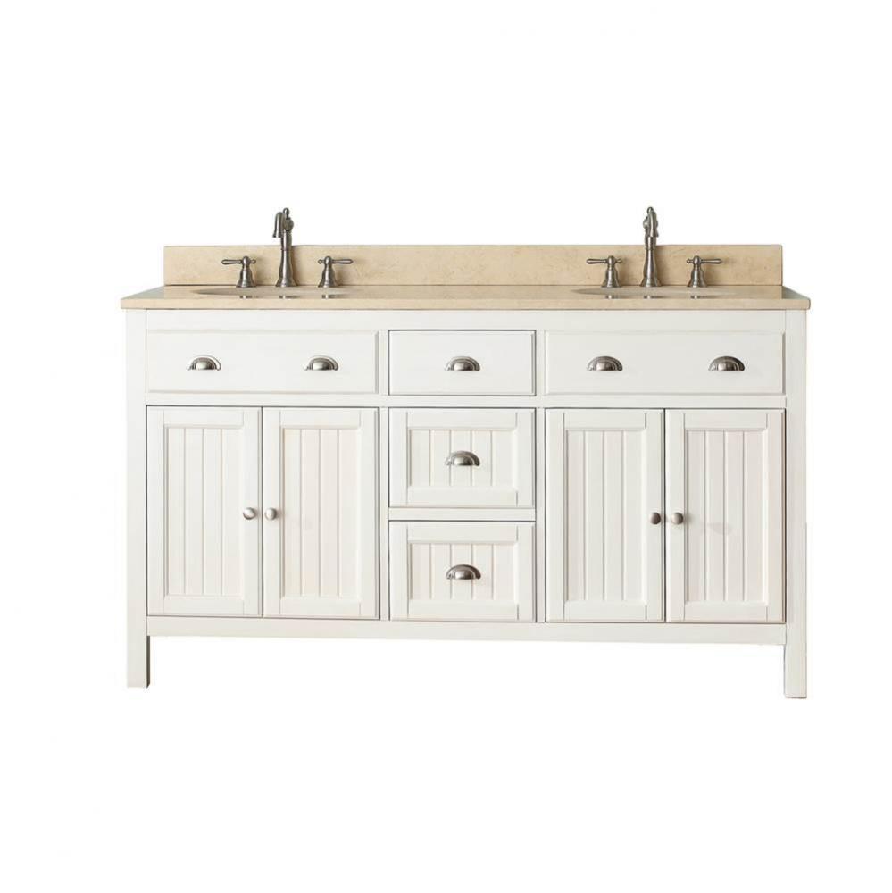 Avanity Hamilton 61 in. Double Vanity in French White finish with Galala Beige Marble Top