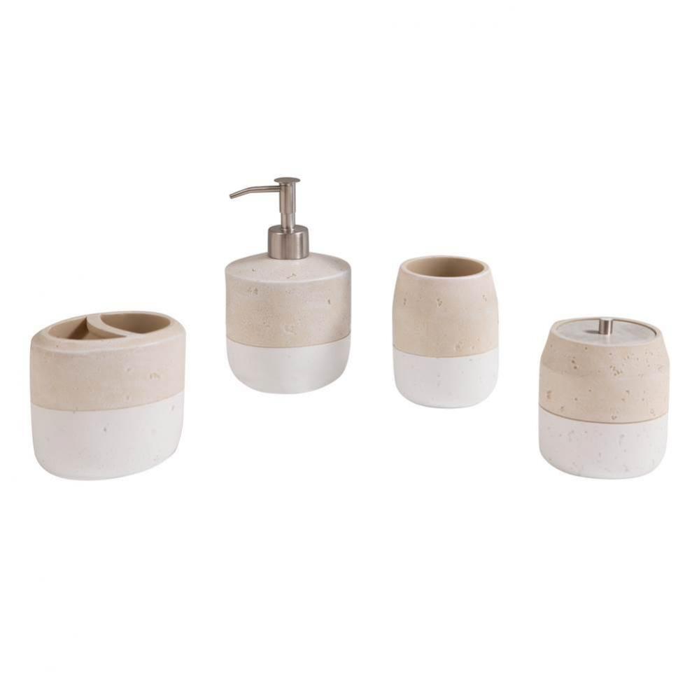 Koko  4 Piece Polyresin Bath Accessories Set in Beige and White