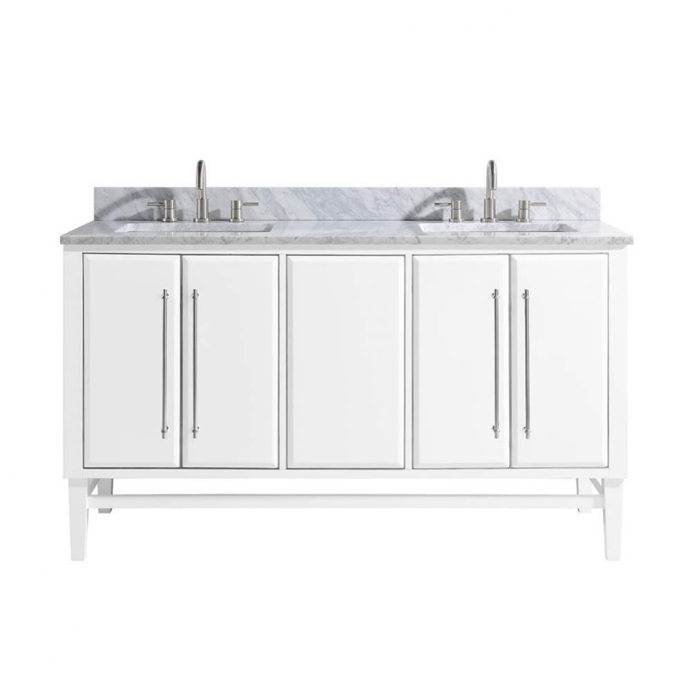 Avanity Mason 61 in. Vanity Combo in White with Silver Trim and Carrara White Marble Top
