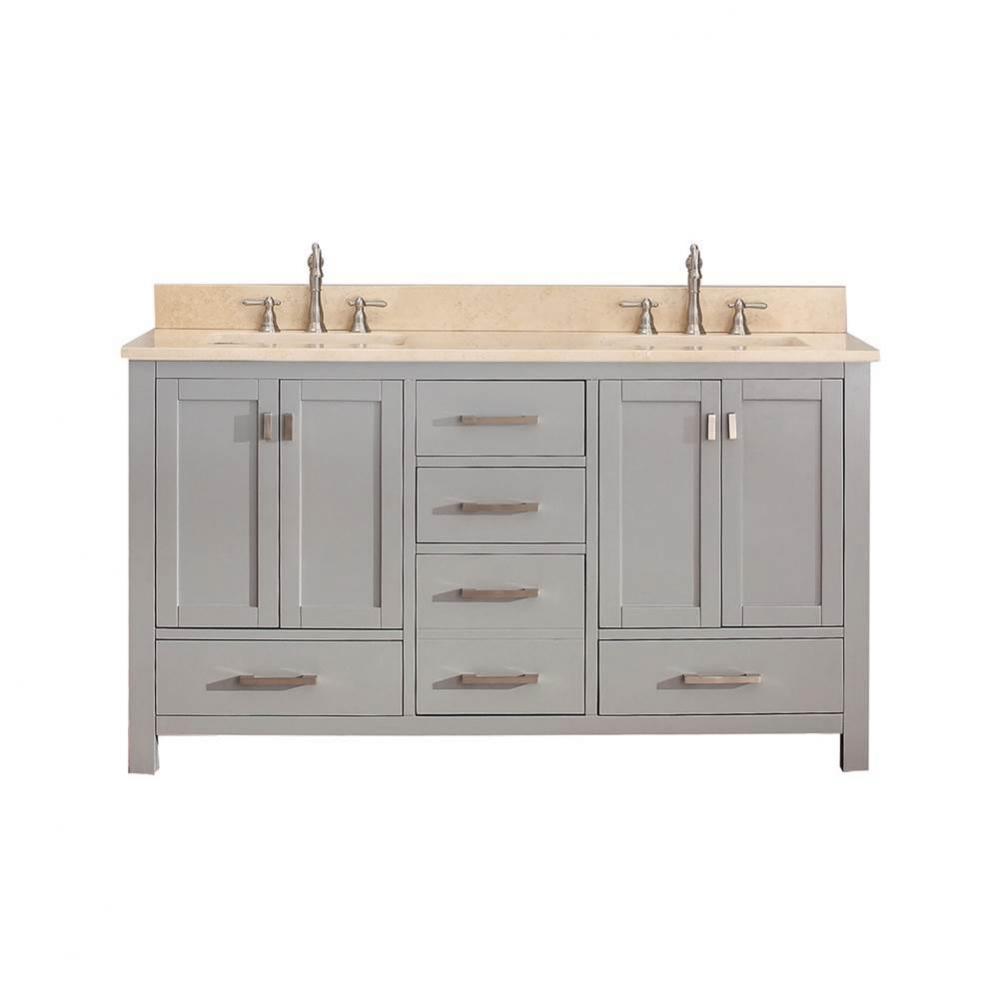 Avanity Modero 61 in. Double Vanity in Chilled Gray finish with Galala Beige Marble Top