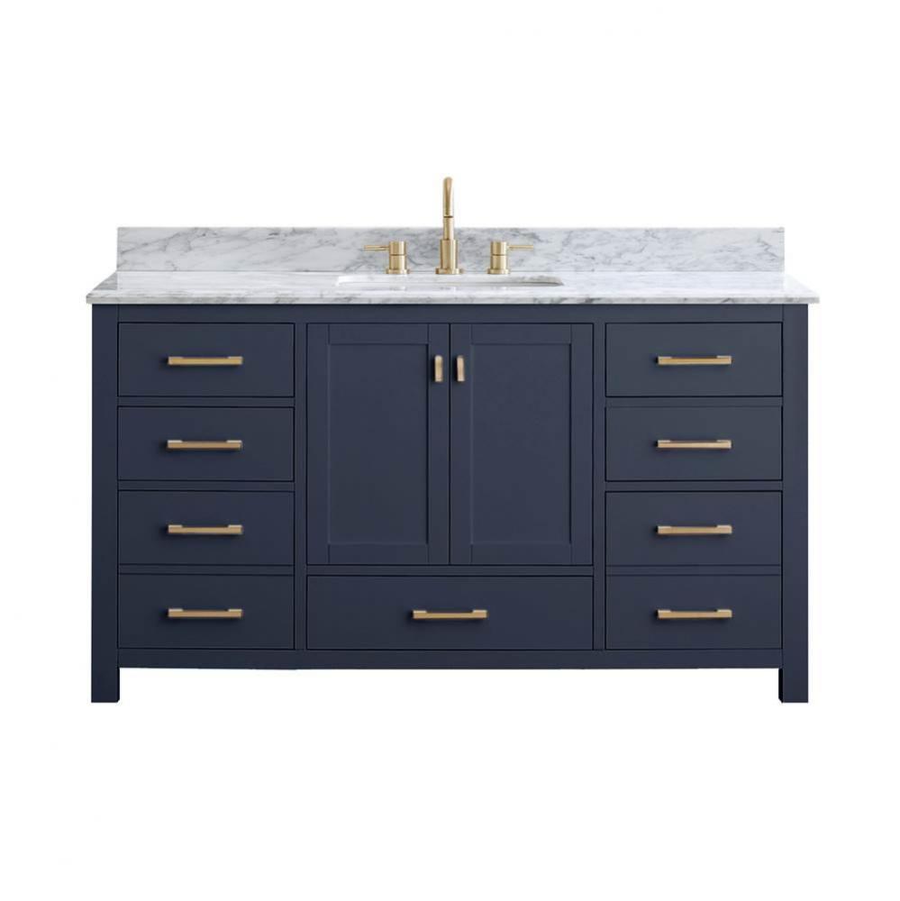 Avanity Modero 61 in. Single Vanity in Navy Blue with Carrara White Marble Top