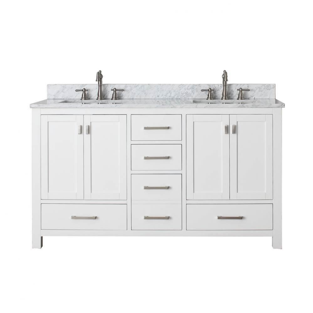 Avanity Modero 61 in. Double Vanity in White finish with Carrara White Marble Top