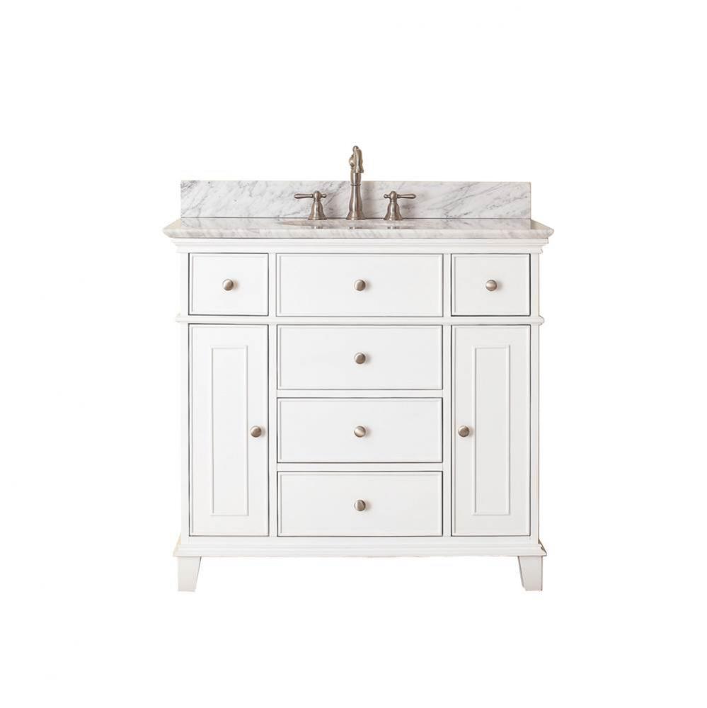 Avanity Windsor 37 in. Vanity in White finish with Carrara White Marble Top