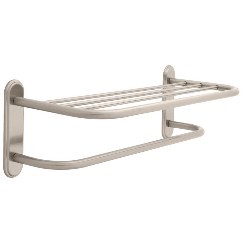 Commercial 24&apos;&apos; Brass Towel Shelf with Brass Step Style Beveled Flanges and One Bar, Con