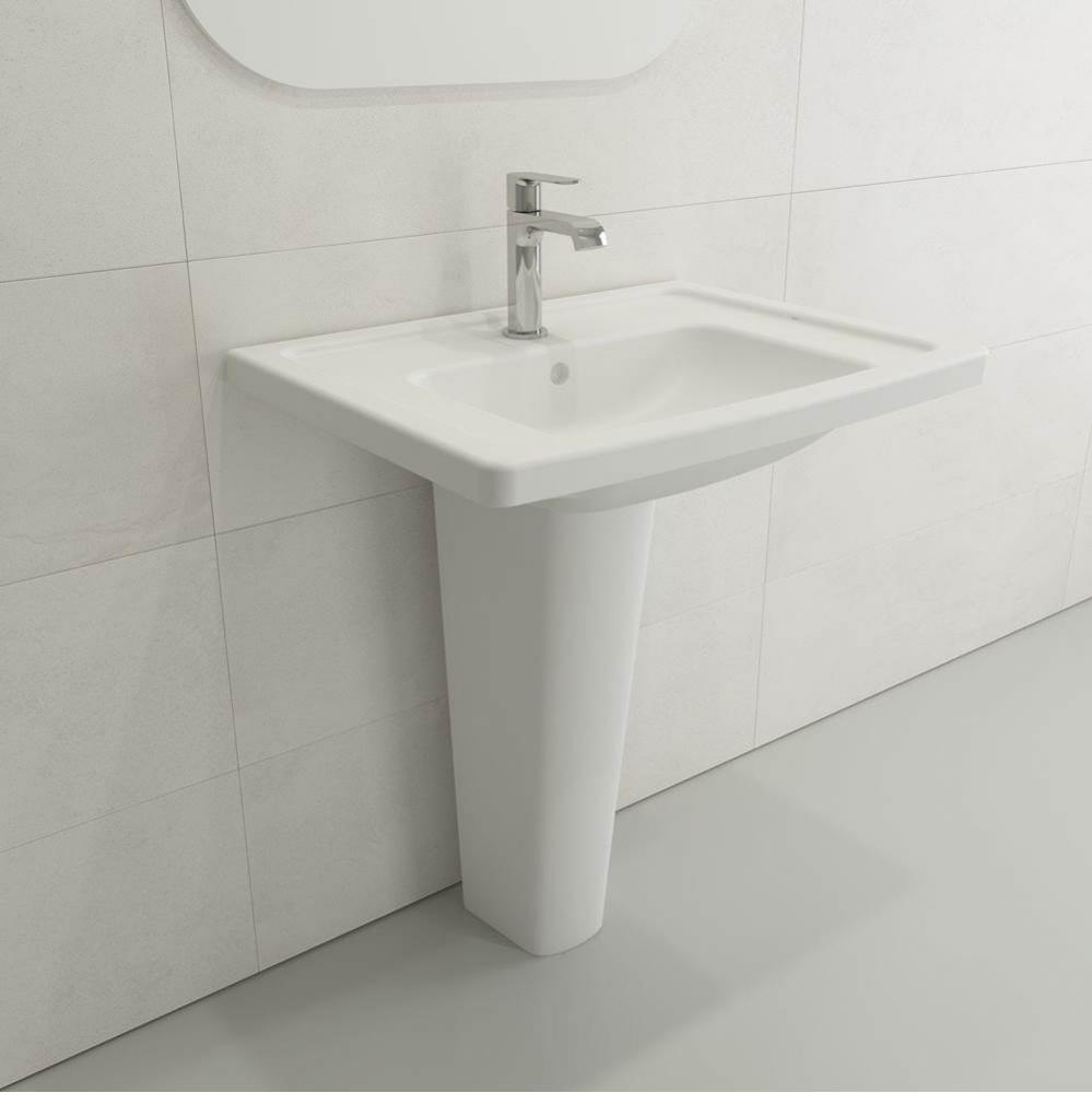Taormina Wall-Mounted Sink Basin Fireclay 26.25 in. 1-Hole with Overflow in Matte White