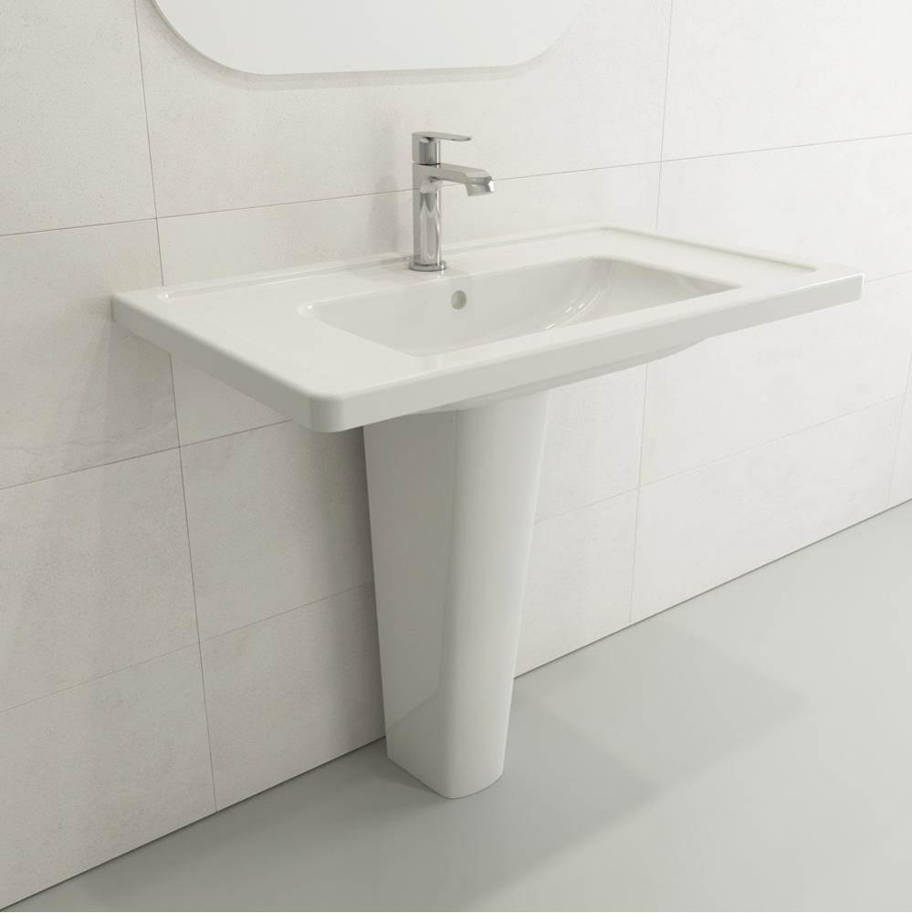 Taormina Wall-Mounted Sink Basin Fireclay 33.75 in. 1-Hole with Overflow in White