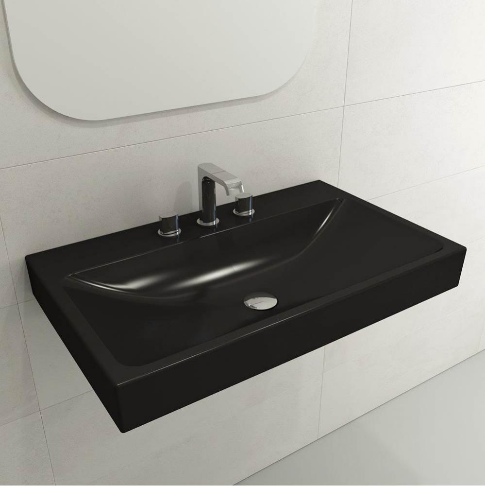 Scala Arch Wall-Mounted Sink Fireclay 32 in. 3-Hole in Matte Black