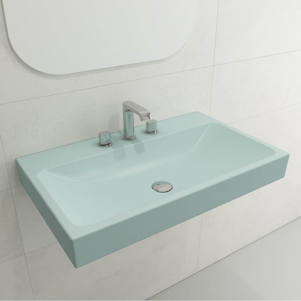 Scala Arch Wall-Mounted Sink Fireclay 32 in. 3-Hole in Matte Ice Blue