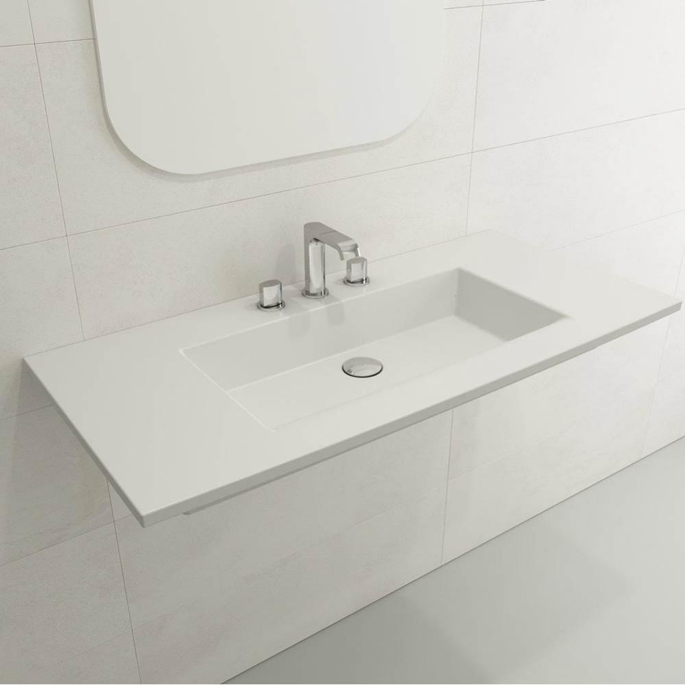 Ravenna Wall-Mounted Sink Fireclay 40.5 in. 3-Hole with Overflow in Matte White
