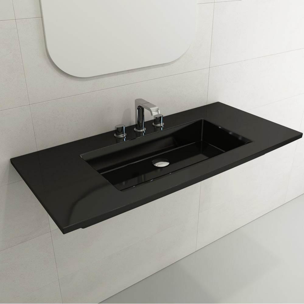 Ravenna Wall-Mounted Sink Fireclay 40.5 in. 3-Hole with Overflow in Black