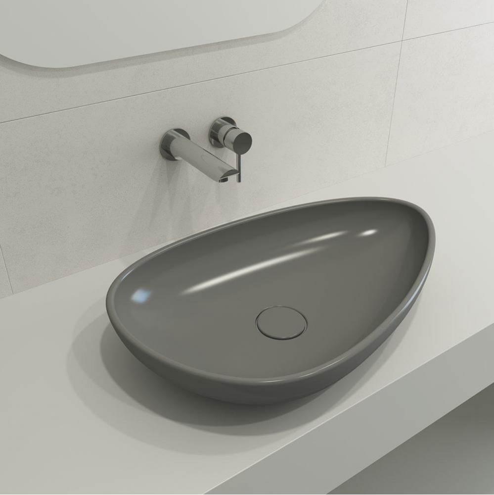 Etna Vessel Fireclay 23.25 in. with Matching Drain Cover in Matte Gray