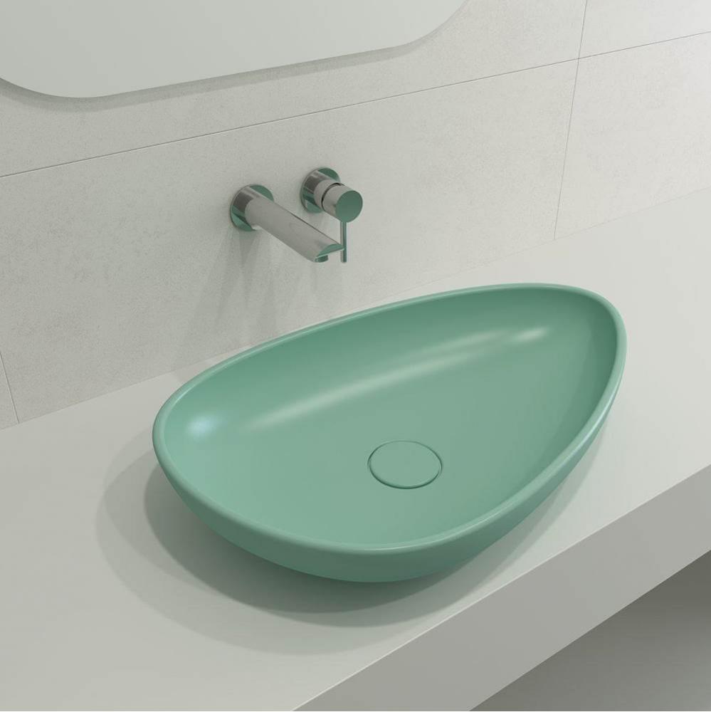 Etna Vessel Fireclay 23.25 in. with Matching Drain Cover in Matte Mint Green
