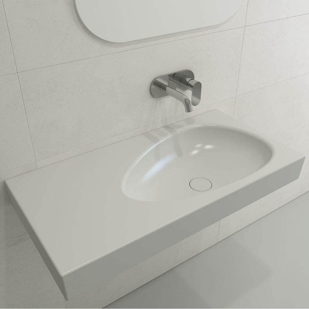 Etna Wall-Mounted Sink Fireclay 35.5 in. with Matching Drain Cover in Matte White