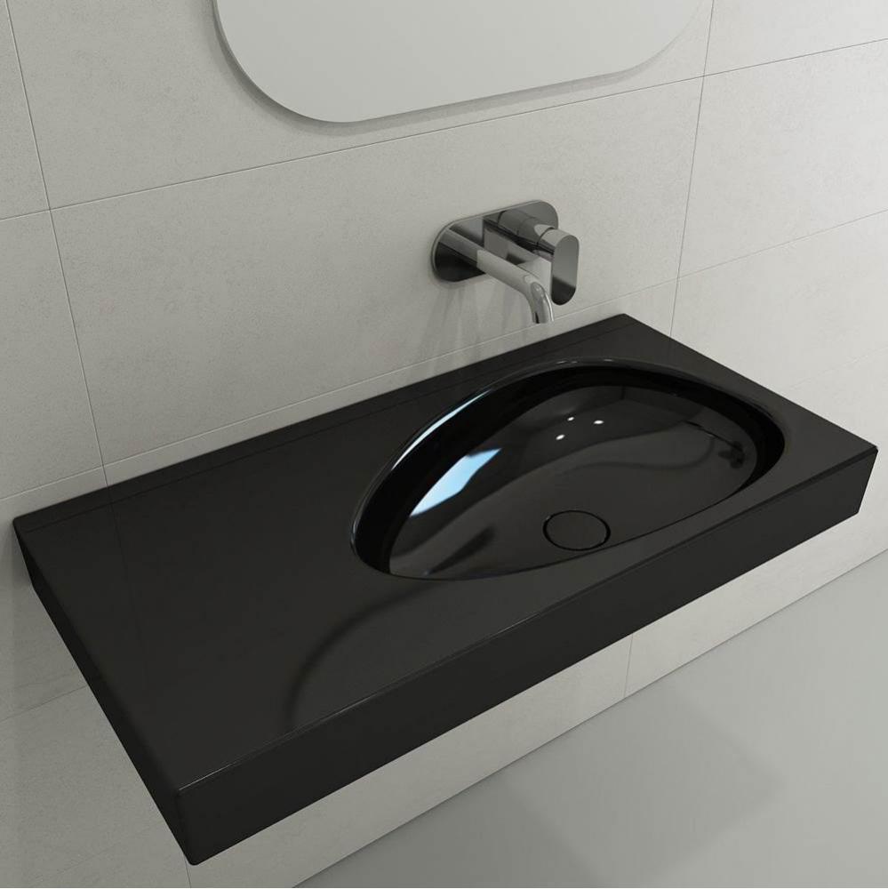 Etna Wall-Mounted Sink Fireclay 35.5 in. with Matching Drain Cover in Black
