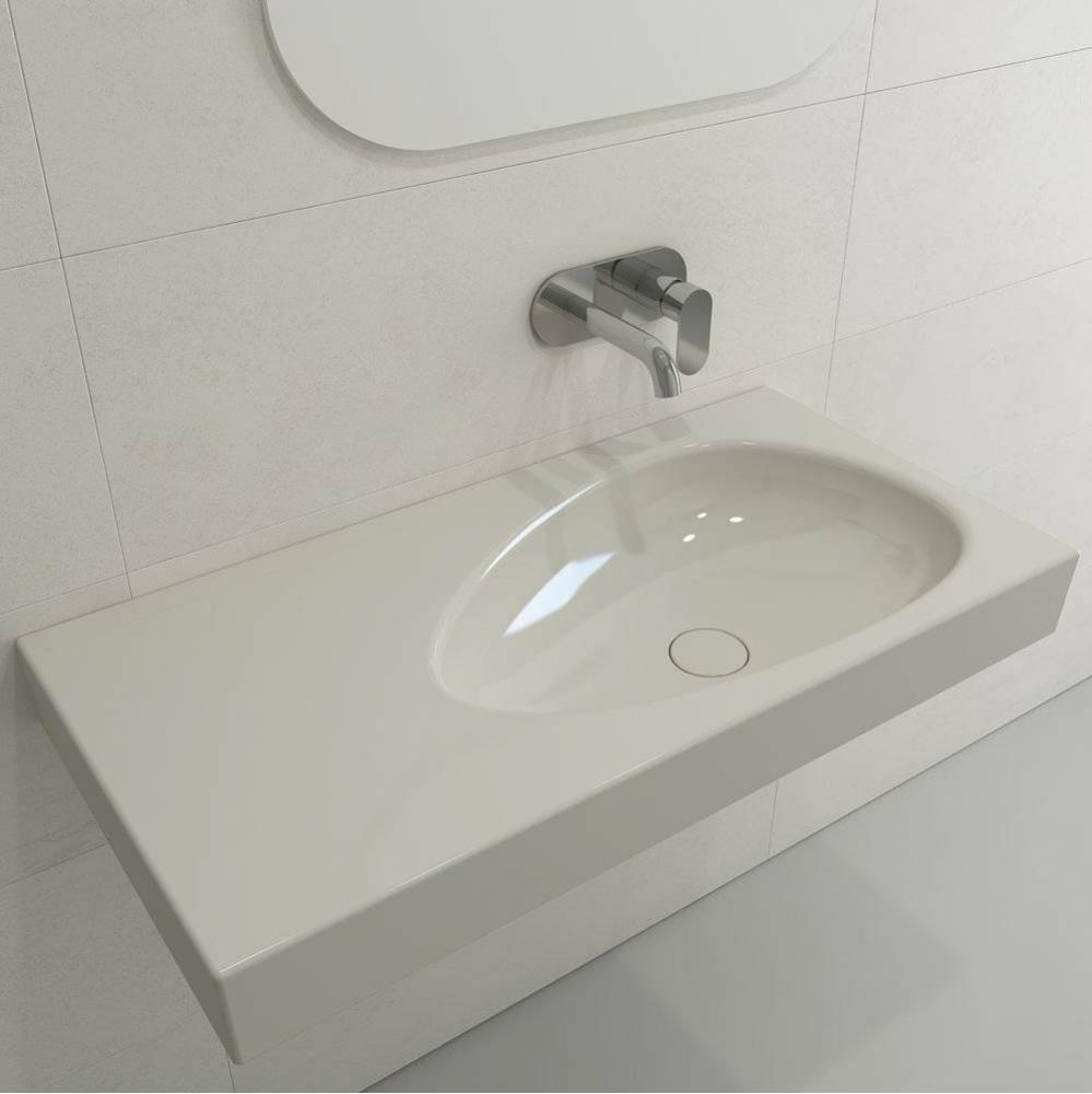 Etna Wall-Mounted Sink Fireclay 35.5 in. with Matching Drain Cover in Biscuit