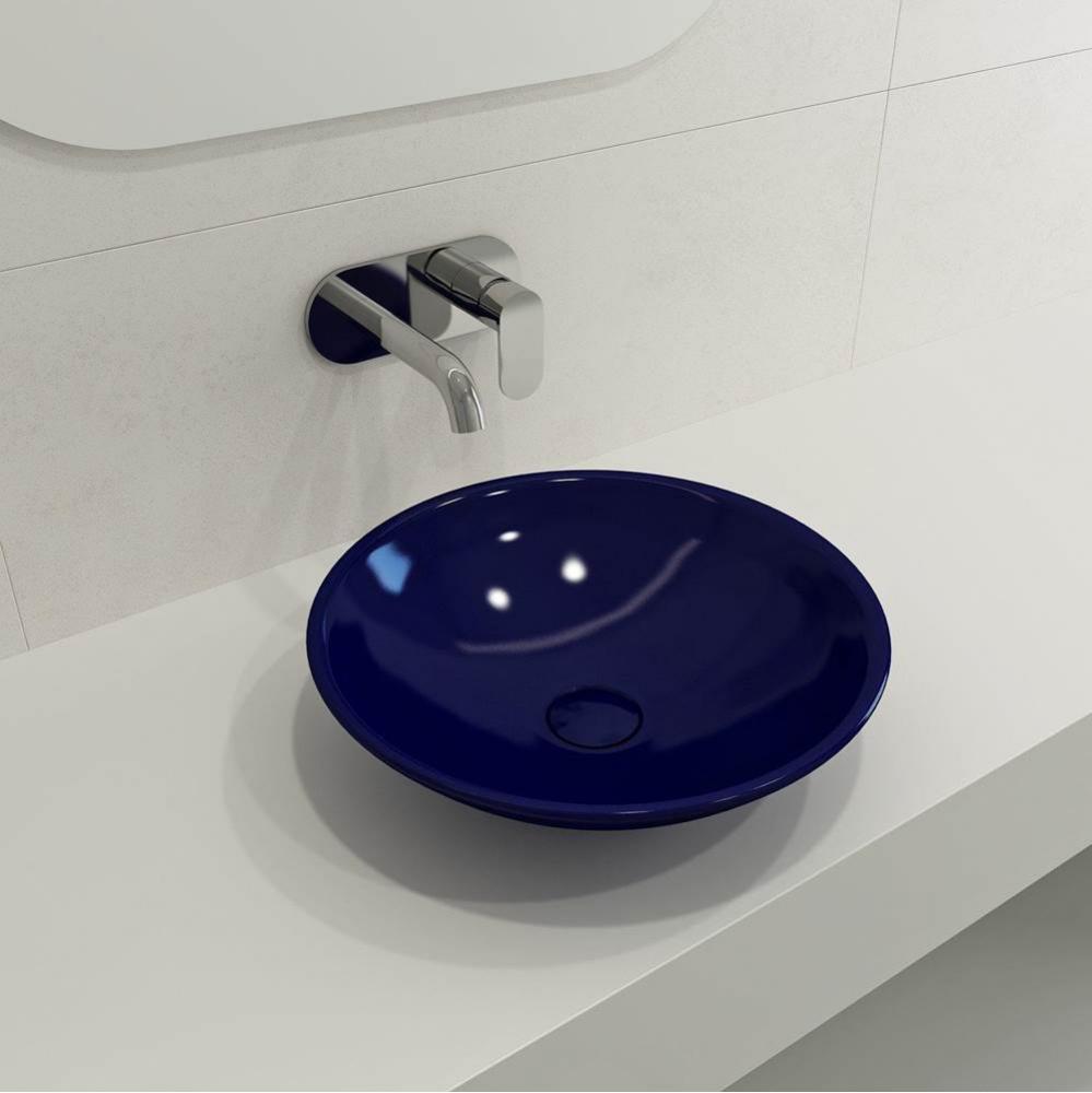 Venezia Vessel Fireclay 15.75 in. with Matching Drain Cover in Sapphire Blue