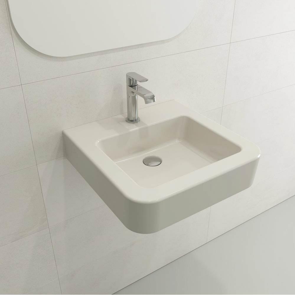 Parma Wall-Mounted Sink Fireclay 19.75 in. 1-Hole with Overflow in Biscuit