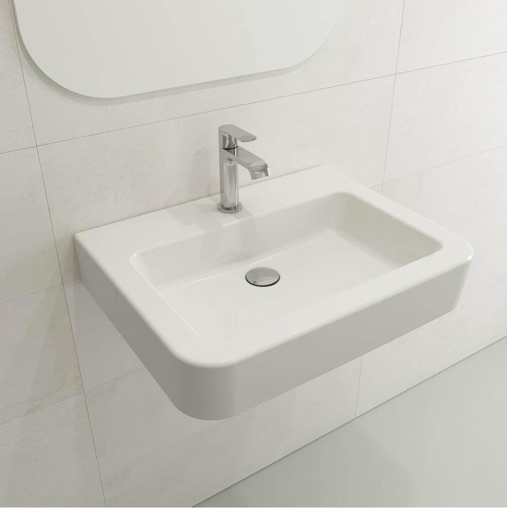 Parma Wall-Mounted Sink Fireclay 25.5 in. 1-Hole with Overflow in White