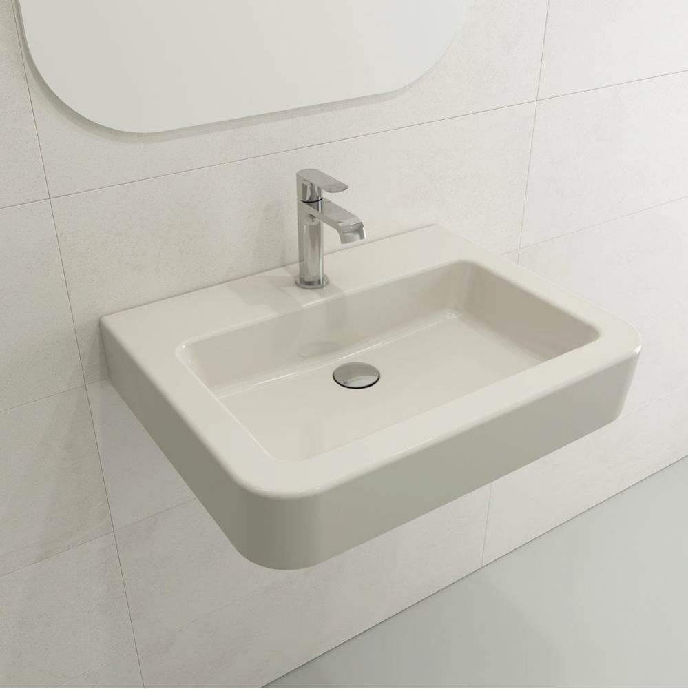 Parma Wall-Mounted Sink Fireclay 25.5 in. 1-Hole with Overflow in Biscuit