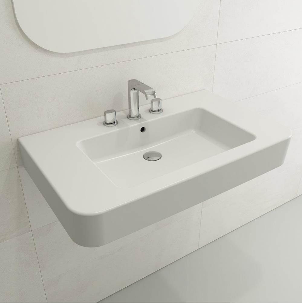 Parma Wall-Mounted Sink Fireclay 33.5 in. 3-Hole with Overflow in Matte White