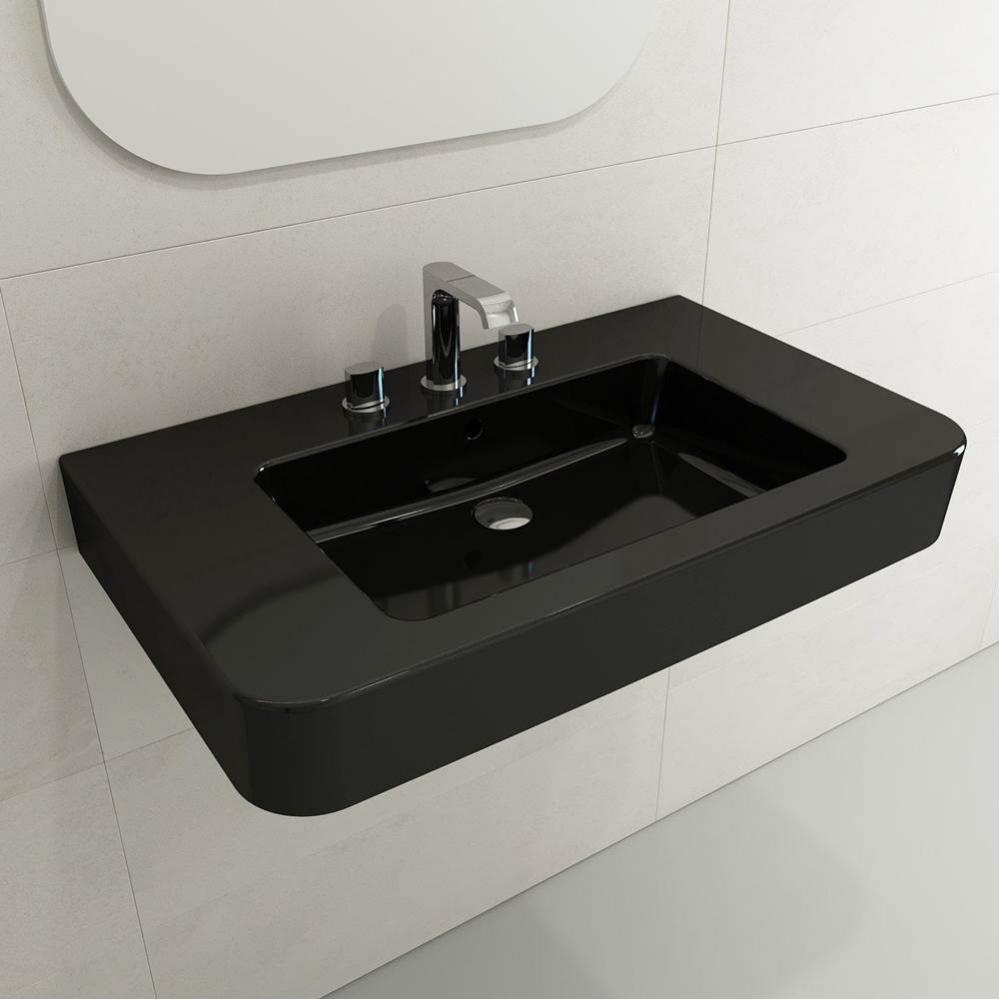 Parma Wall-Mounted Sink Fireclay 33.5 in. 3-Hole with Overflow in Black
