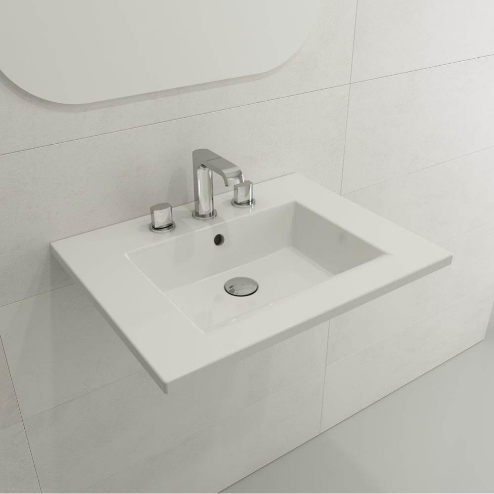 Ravenna Wall-Mounted Sink Fireclay 24.5 in. 3-Hole with Overflow in White
