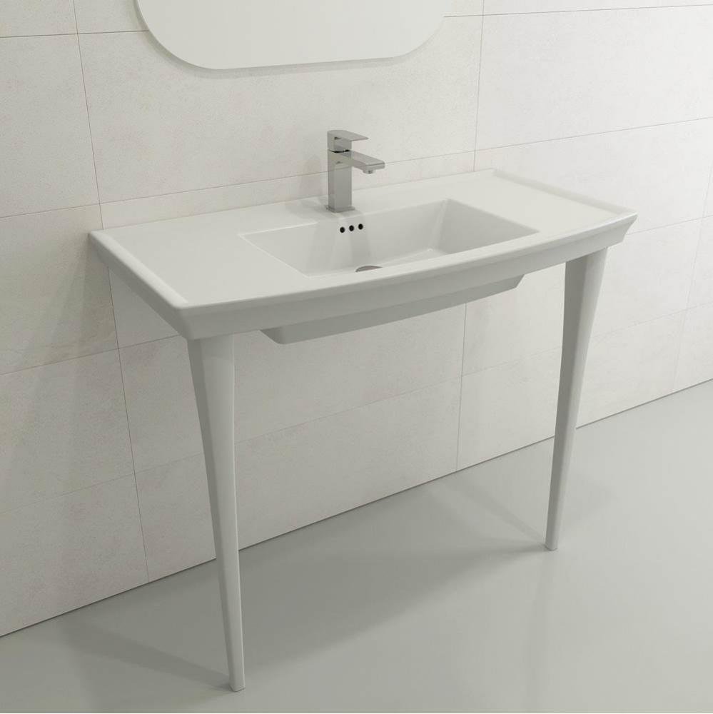 Lavita Wall-Mounted Console Sink Fireclay 40 in. 3-Hole with Overflow in Matte White