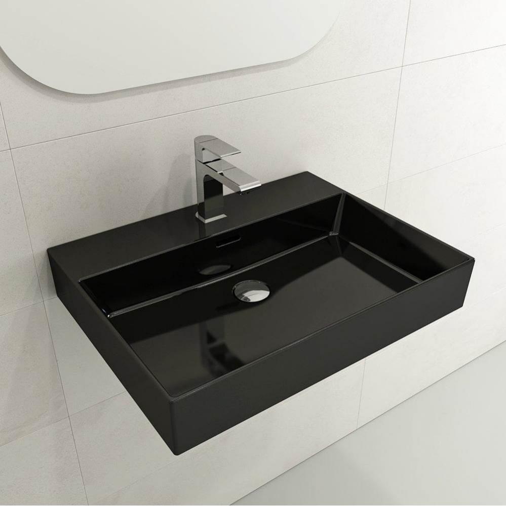 Milano Wall-Mounted Sink Fireclay 24 in. 1-Hole with Overflow in Black