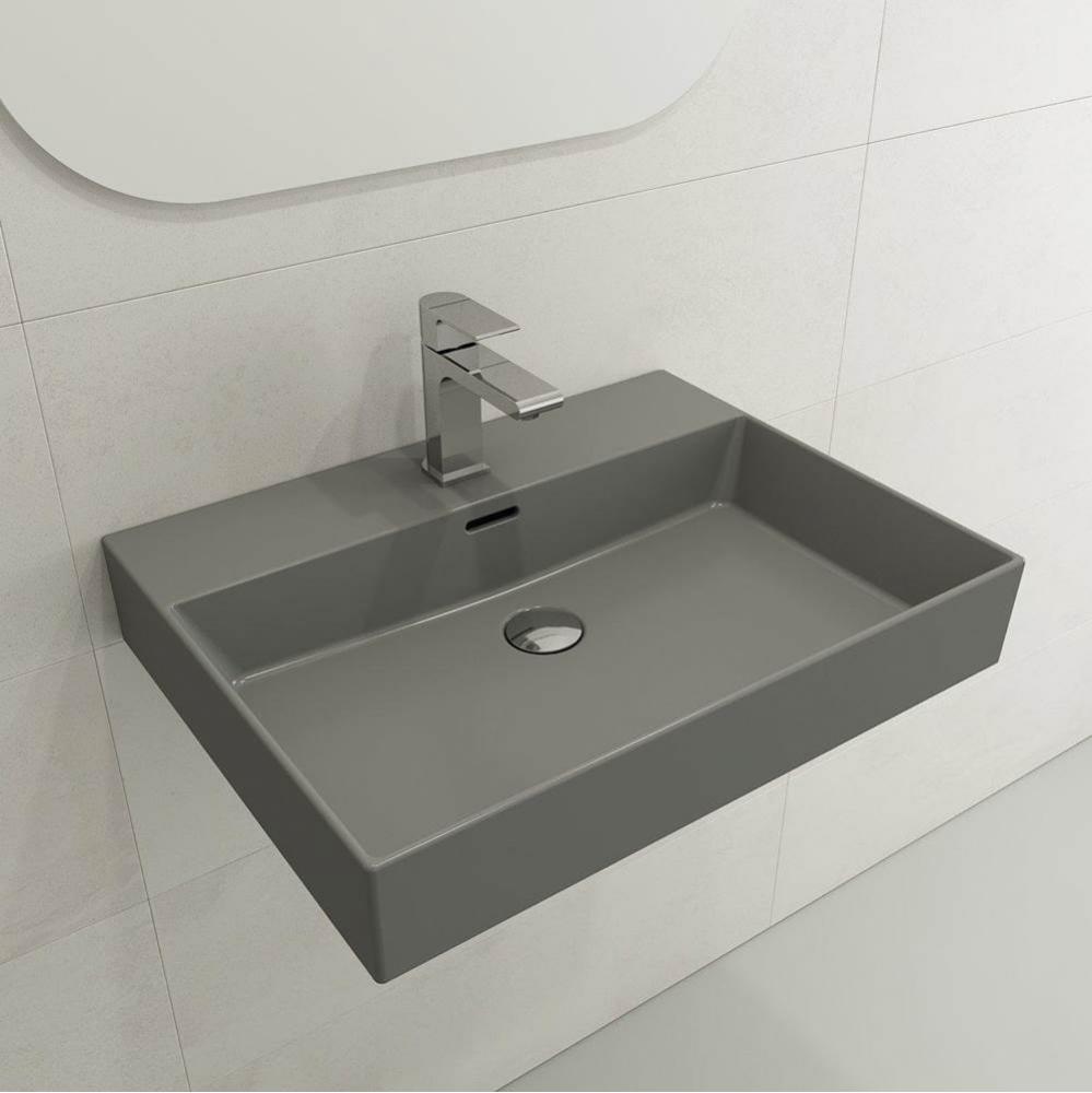 Milano Wall-Mounted Sink Fireclay 24 in. 1-Hole with Overflow in Matte Gray