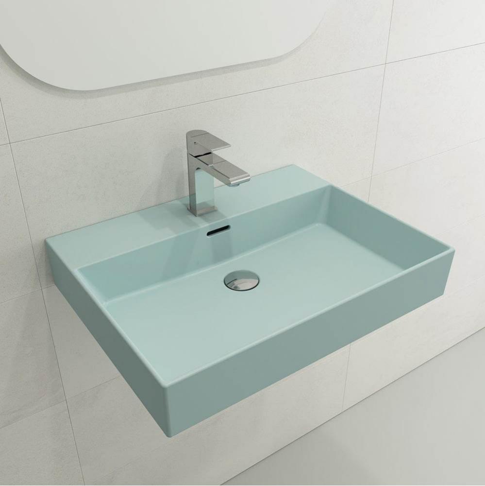 Milano Wall-Mounted Sink Fireclay 24 in. 1-Hole with Overflow in Matte Ice Blue