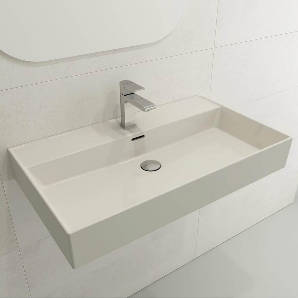Milano Wall-Mounted Sink Fireclay 32 in. 1-Hole with Overflow in Biscuit