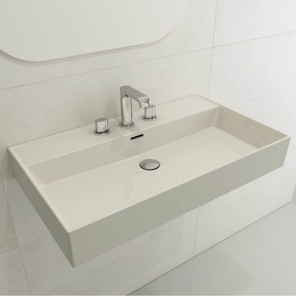 Milano Wall-Mounted Sink Fireclay 32 in. 3-Hole with Overflow in Biscuit