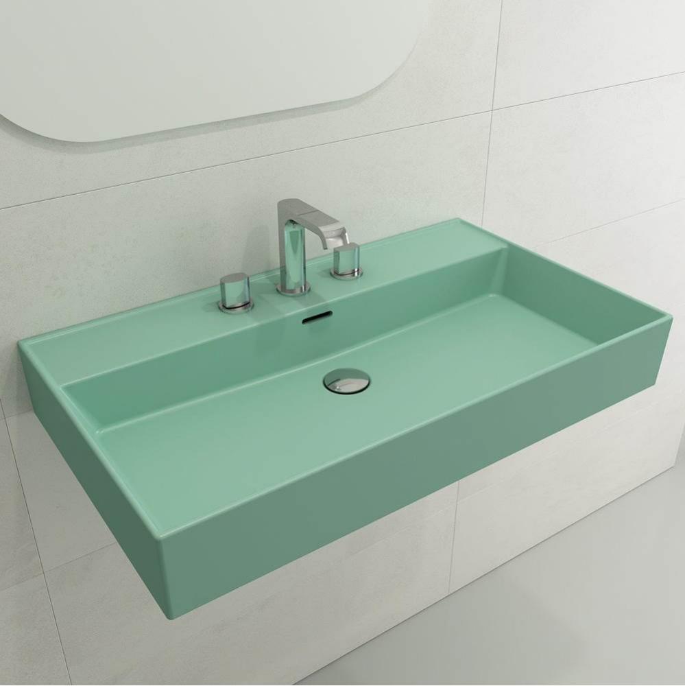 Milano Wall-Mounted Sink Fireclay 32 in. 3-Hole with Overflow in Matte Mint Green