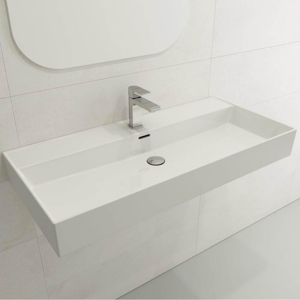 Milano Wall-Mounted Sink Fireclay  39.75 in. 1-Hole with Overflow in White