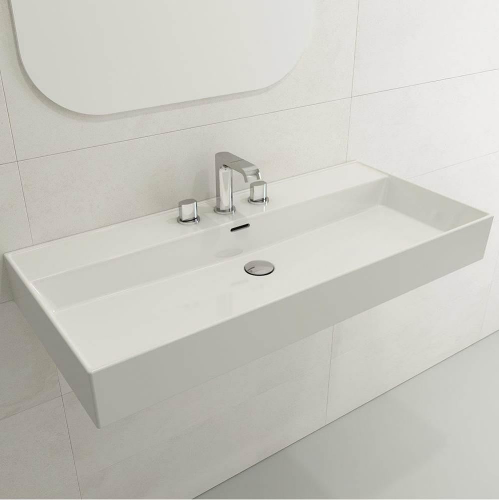 Milano Wall-Mounted Sink Fireclay 39.75 in. 3-Hole with Overflow in White