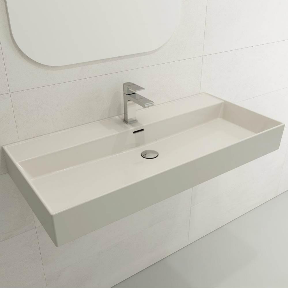 Milano Wall-Mounted Sink Fireclay 39.75 in. 1-Hole with Overflow in Biscuit