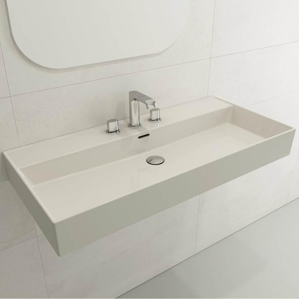 Milano Wall-Mounted Sink Fireclay 39.75 in. 3-Hole with Overflow in Biscuit