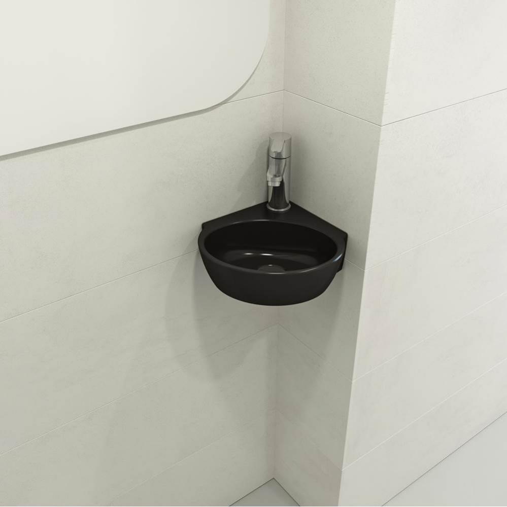 Milano Corner Sink Fireclay 12 in. 1-Hole with Overflow in Matte Black