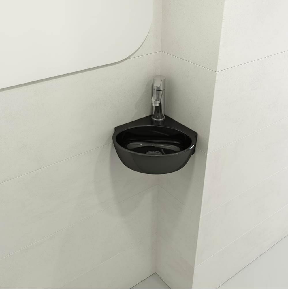 Milano Corner Sink Fireclay 12 in. 1-Hole with Overflow in Black