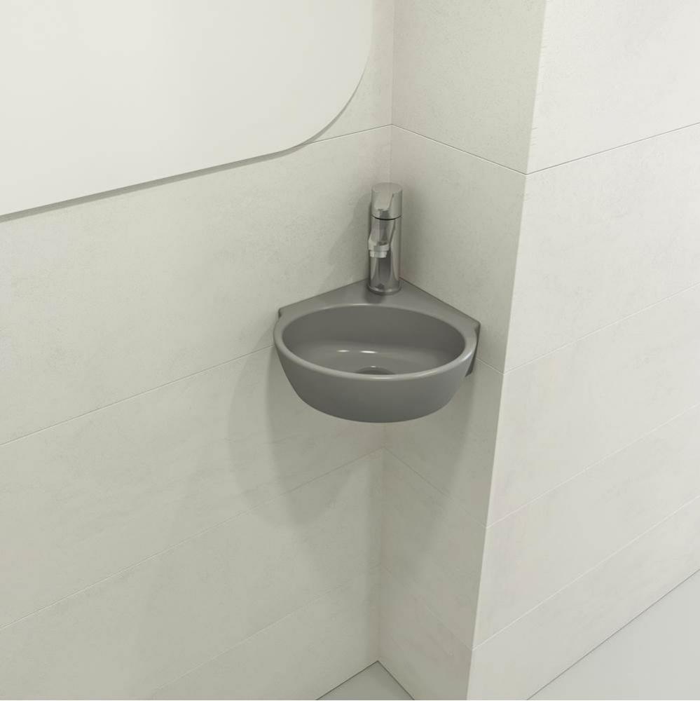 Milano Corner Sink Fireclay 12 in. 1-Hole with Overflow in Matte Gray
