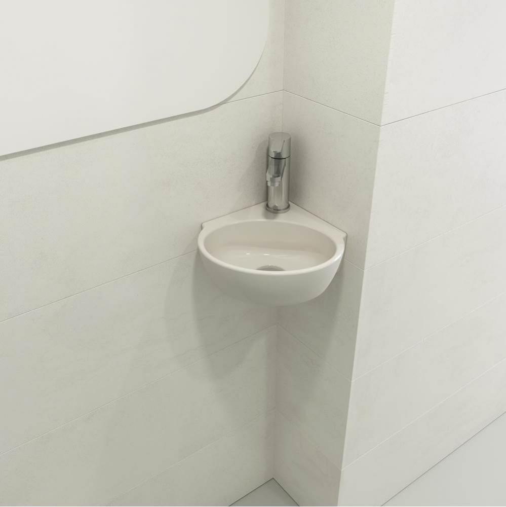 Milano Corner Sink Fireclay 12 in. 1-Hole with Overflow in Biscuit