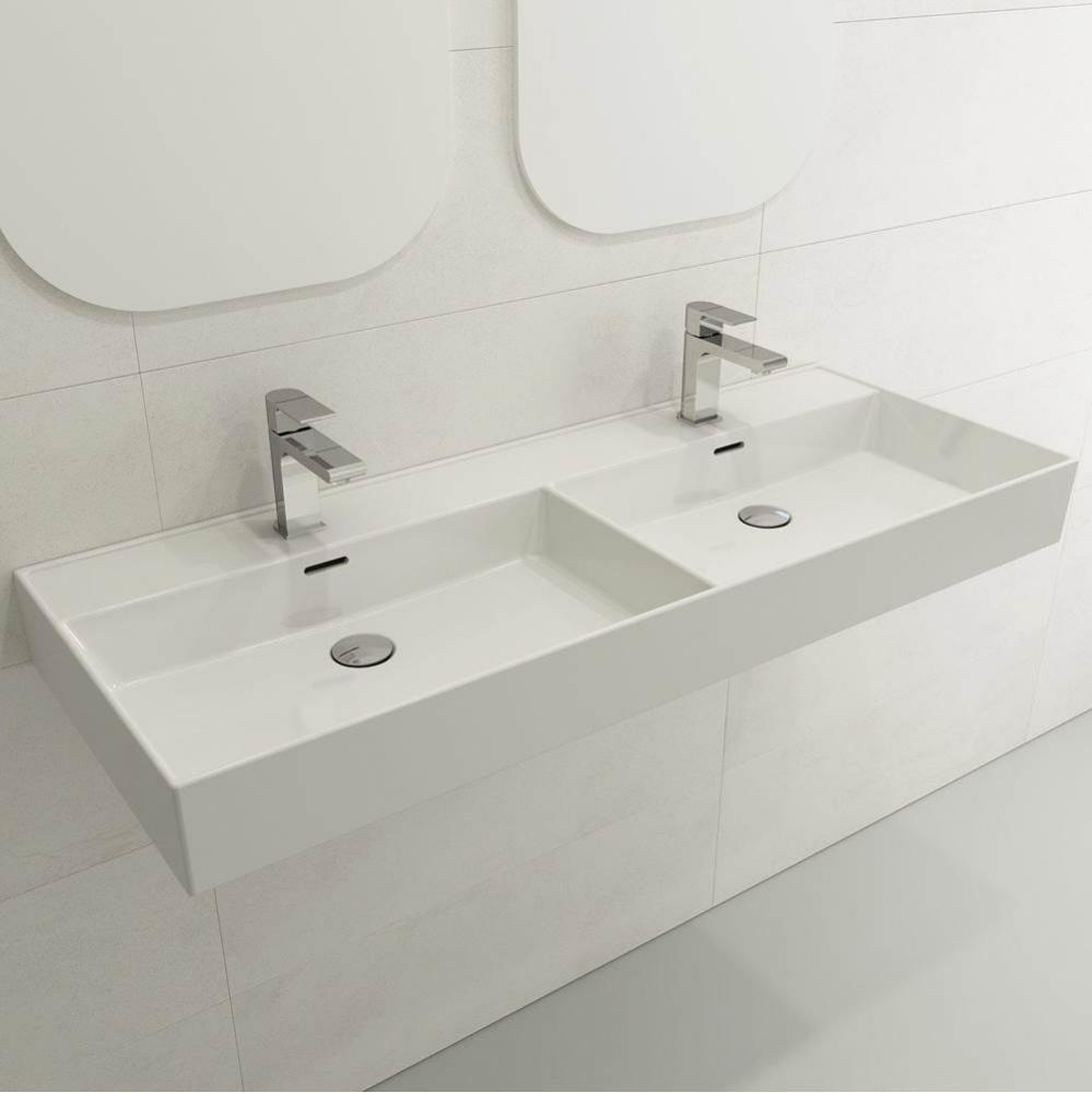 Milano Wall-Mounted Sink Fireclay  47.75 in. Double Bowl for Two 1-Hole Faucets with Overflows in