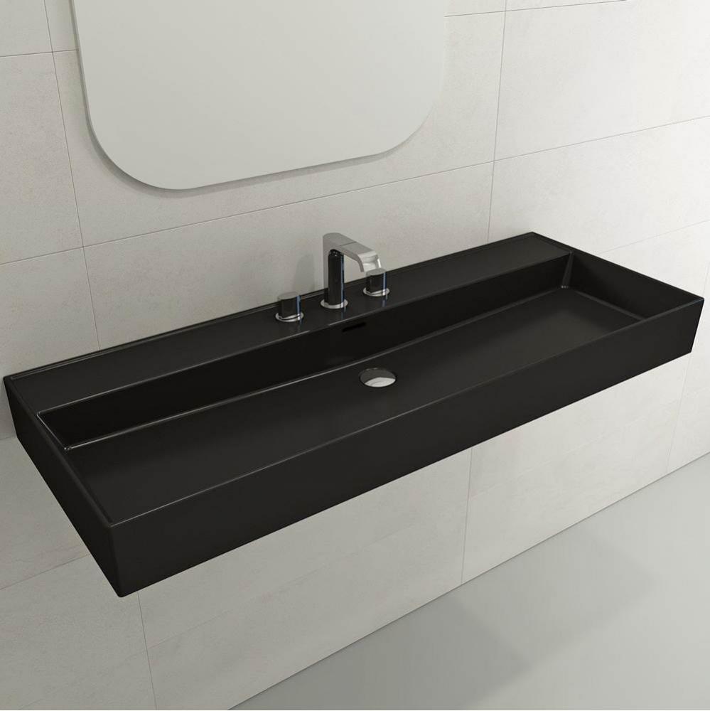 Milano Wall-Mounted Sink Fireclay 47.75 in. 3-Hole with Overflow in Matte Black