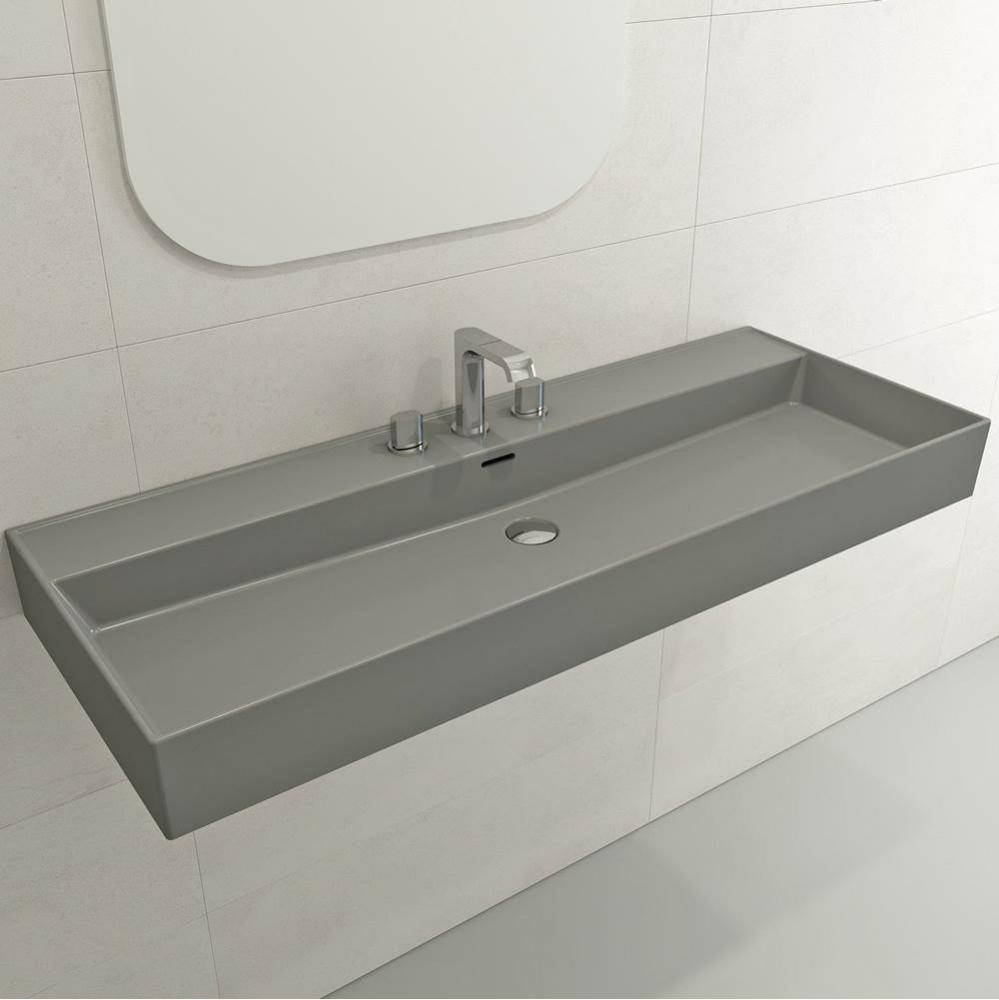 Milano Wall-Mounted Sink Fireclay 47.75 in. 3-Hole with Overflow in Matte Gray
