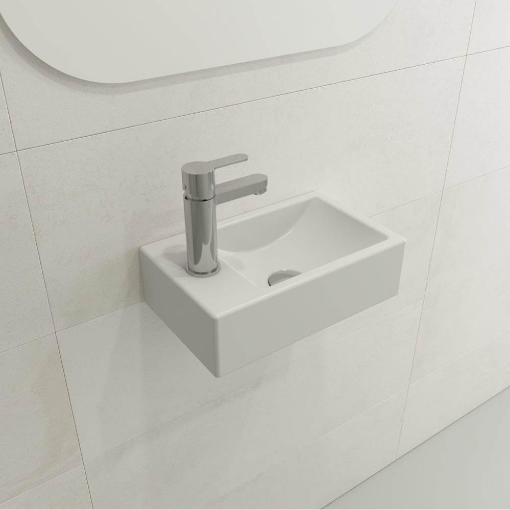 Milano Wall-Mounted Sink Fireclay 14.5 in. 1-hole Right Side Faucet Deck with Overflow in Matte Wh